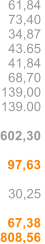 61,84 73,40 34,87 43.65 41,84 68,70 139,00 139.00  602,30  97,63  30,25  67,38 808,56